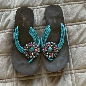 Charming Charlie Turquoise and Black Beaded Sandals
